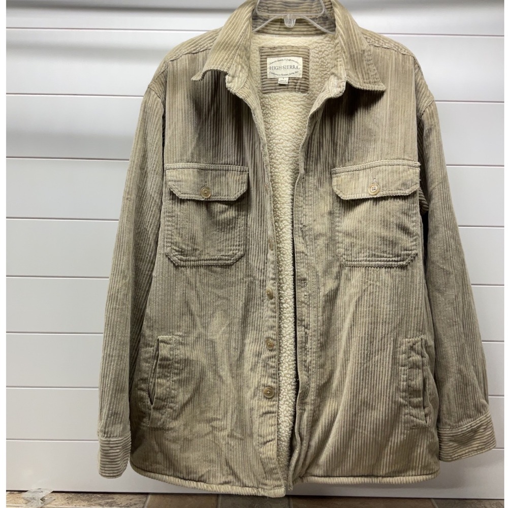 High Sierra Mens Tan Corduroy Sherpa Lined Shirt Jacket Shacket Size Large
